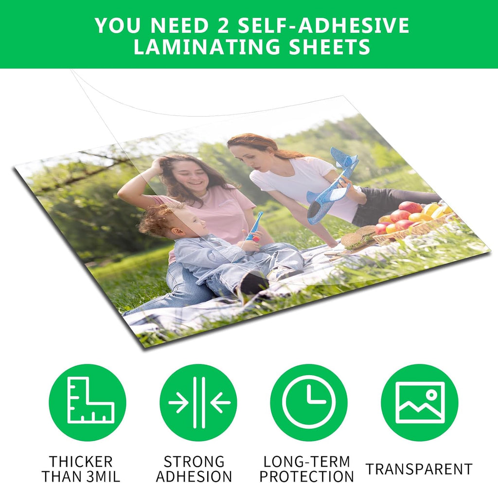 matte self adhesive laminating sheets, 8.4 x 12.2, close-up detail