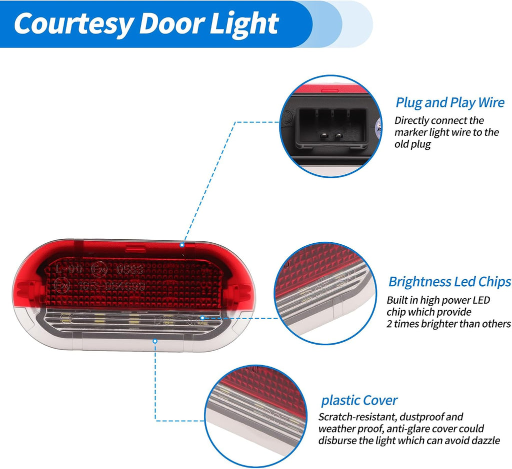 1 Pair LED Courtesy Door Light for for VW Beetle 1998-2005 for VW Beetle Cabriolet 2003-2005 White & Red Courtesy Projector Under Door Warming Lamps