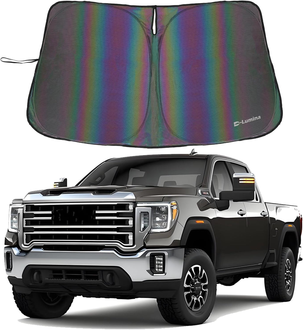 D-Lumina Windshield Sun Shades - Compatible with GMC Sierra 1500 2500 3500 2019 2020 2021 2022 2023 2024 2025 - Foldable Front Window Sun Protection, Heat Shield, Sunshade, Colourful