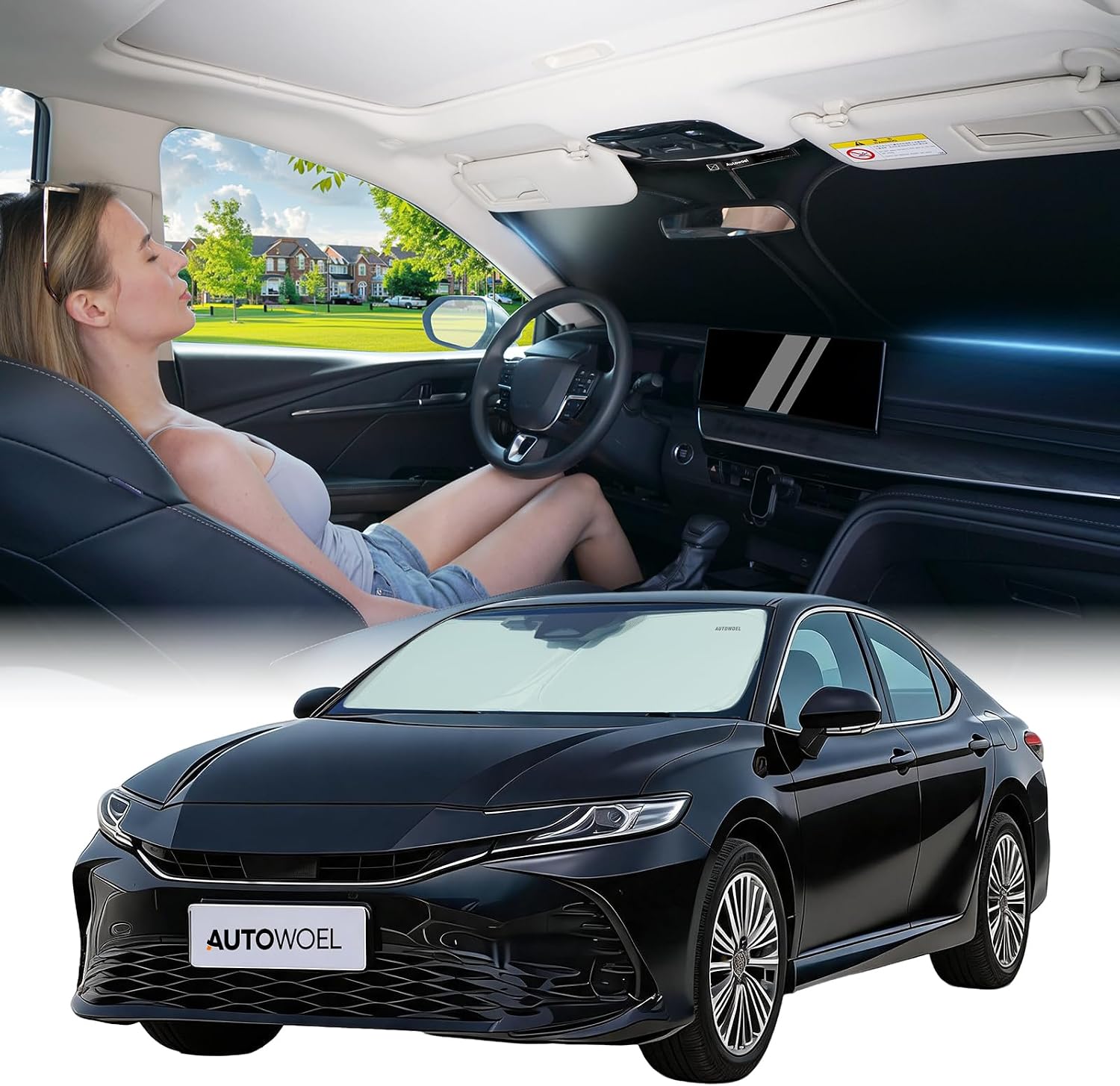Windshield Sun Shade for Toyota Camry 2018-2026, Helps Keep Car Cooler, 99% UV Protection Foldable Windshield Sunshade, Beige 240T Heat Shield for Daily Parking, Cars, SUVs, Trucks, with Storage Bag