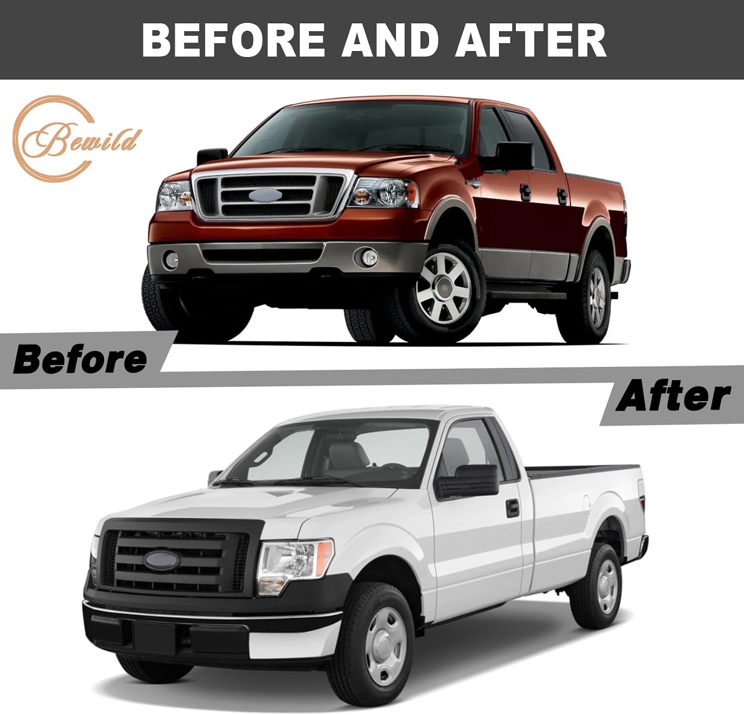 Bewild Front Bumper Grille Assembly Compatible with 2009-2014 Ford F - 150 f150 Centre Bumper Painted Black Housing and Insert Grille Assembly Shroud Replacement for 9L3Z8200A FO1200510