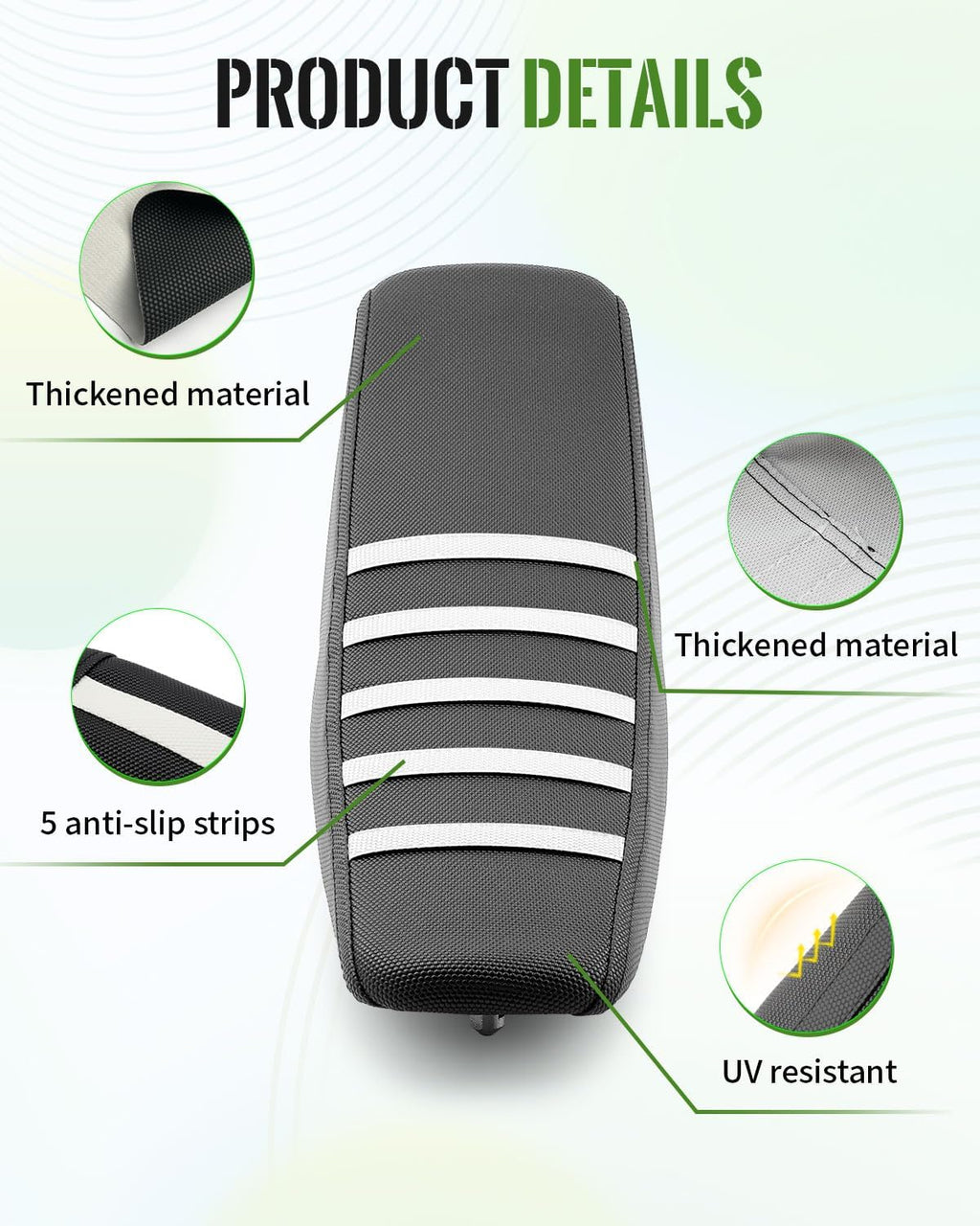 Seat Cover Fit for Yozma in 10, White Stripe Non-Slip Motorcycle Cushion Cover, for Electric Dirt Bike Ebike