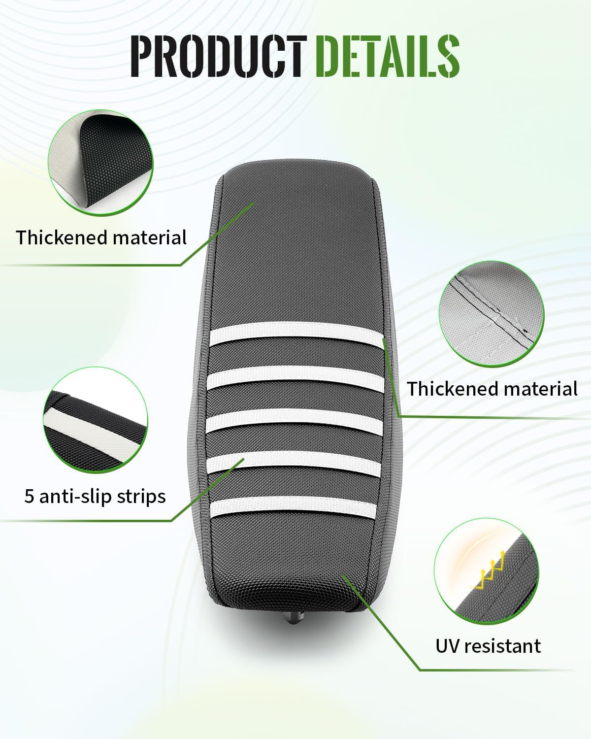 Seat Cover Fit for Yozma in 10, White Stripe Non-Slip Motorcycle Cushion Cover, for Electric Dirt Bike Ebike