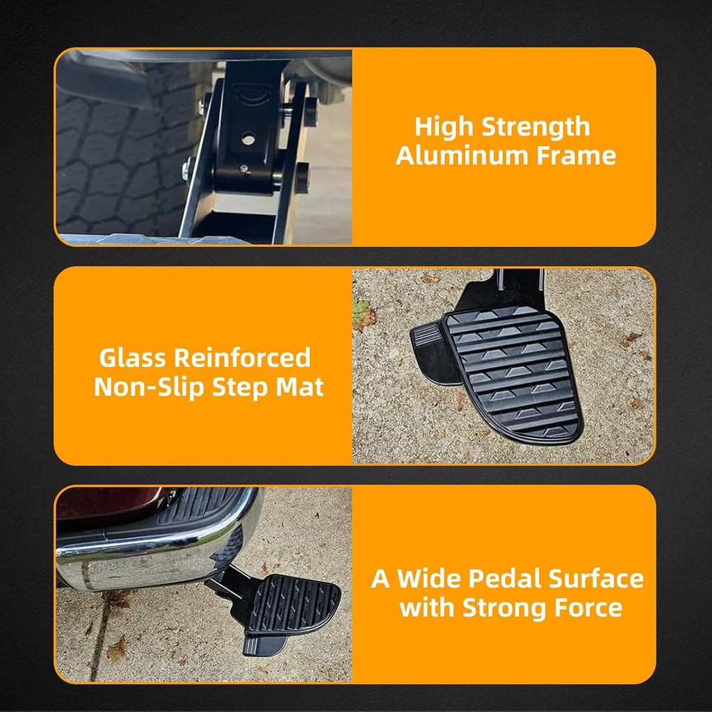 MITZONE Bed Step Compatible with 2009-2019 Dodge Ram 1500 2010-2018 RAM 2500 3500 Excludes Dual Exhaust and Ecodiesel Models, Folding Truck Step Retractable Bumper Tailgate Step