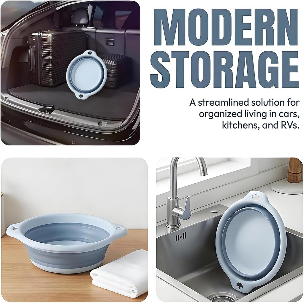 Collapsible Car Wash Basin, Foldable Portable Vehicle Washing Bin Bucket, Multiuse Space-Saving Auto Folding Cleaning Wash Tub, Universal for SUV Automobile Truck (9.06 x 2.95''/Light Blue)