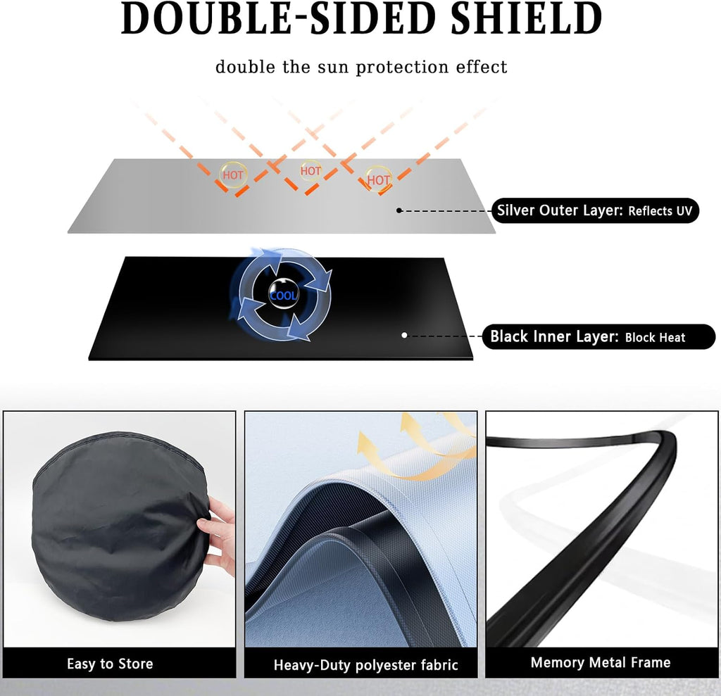 Universal Fit Car Windshield Shade,Car Windshield Sun Shade with Double-Sided Fabric,Foldable Sunshade Windshield 33"*64.5"