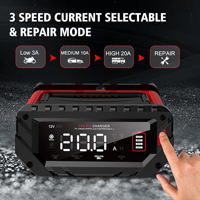 20-Amp Car Battery Charger, 12V/24V Smart Automotive Charger, Battery Maintainer - Image 4
