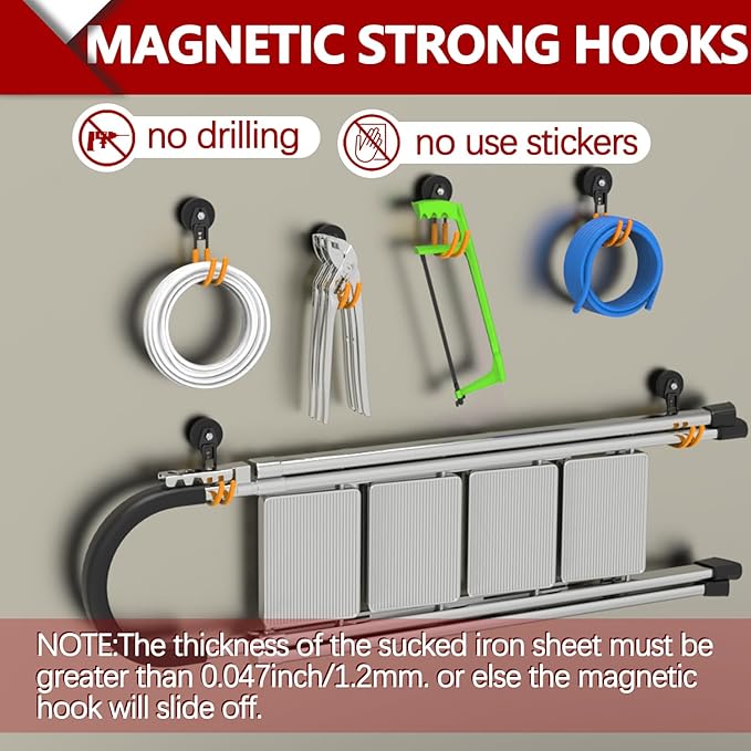 3-H Heavy Duty Magnet Garage Hooks 4 Pack, J Shape Strong Magnetic Hooks - Image 6
