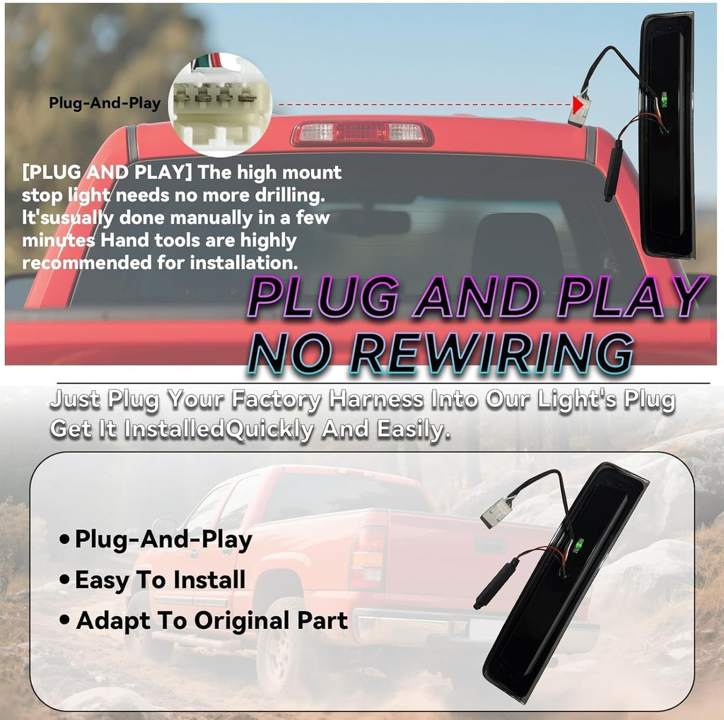 All-in-one LED 3rd Third Brake Light Cargo Light Upgraded Version High Mount Stop Light for 2002-2008 Dodge Ram 1500, 2003-2009 Dodge Ram 2500 3500.