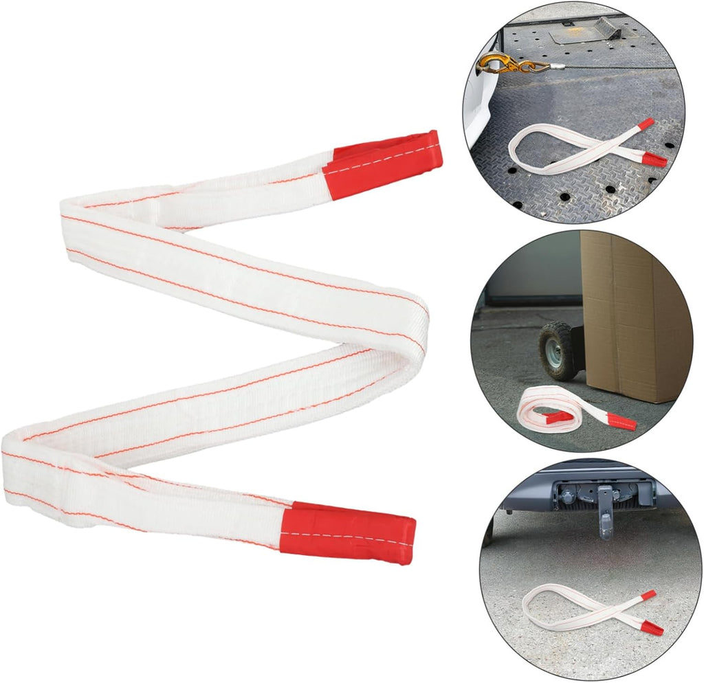 Lifting Sling Strap with High Strength Flat Webbing Heavy Duty White and Made from Wear-Resistant Fabrics for Industrial Use Suitable for Crane, Vehicle Recovery Towing
