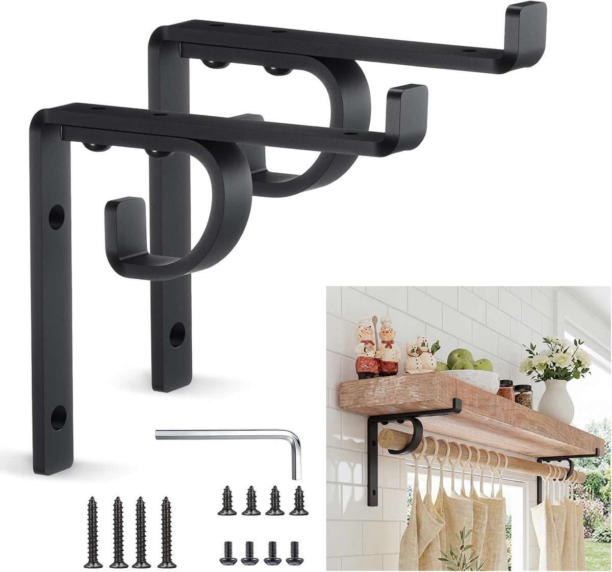 hicarer 2 pcs single shelf brackets with curtain, main product view