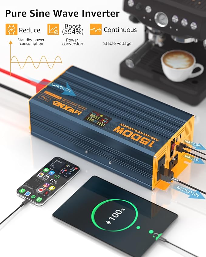 1500W/3000W Power Inverter Pure Sine Wave DC 12V to 110V 120V AC Converter 3 AC - Image 5