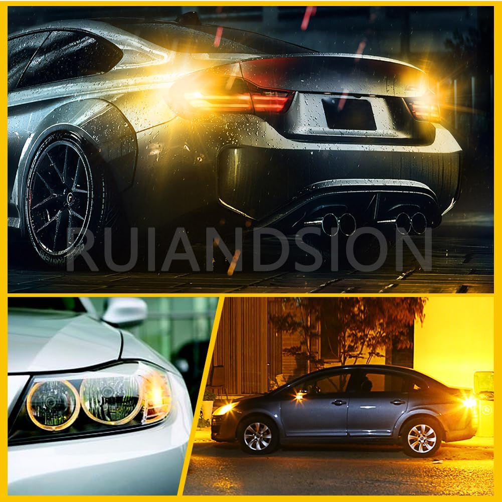 Ruiandsion BAX9S Yellow LED Bulbs 2-Pack, Fits H6W 64132 38161, 10-30V for Instrument Panel, Gauge Cluster, Parking City & Dashboard Courtesy Lights