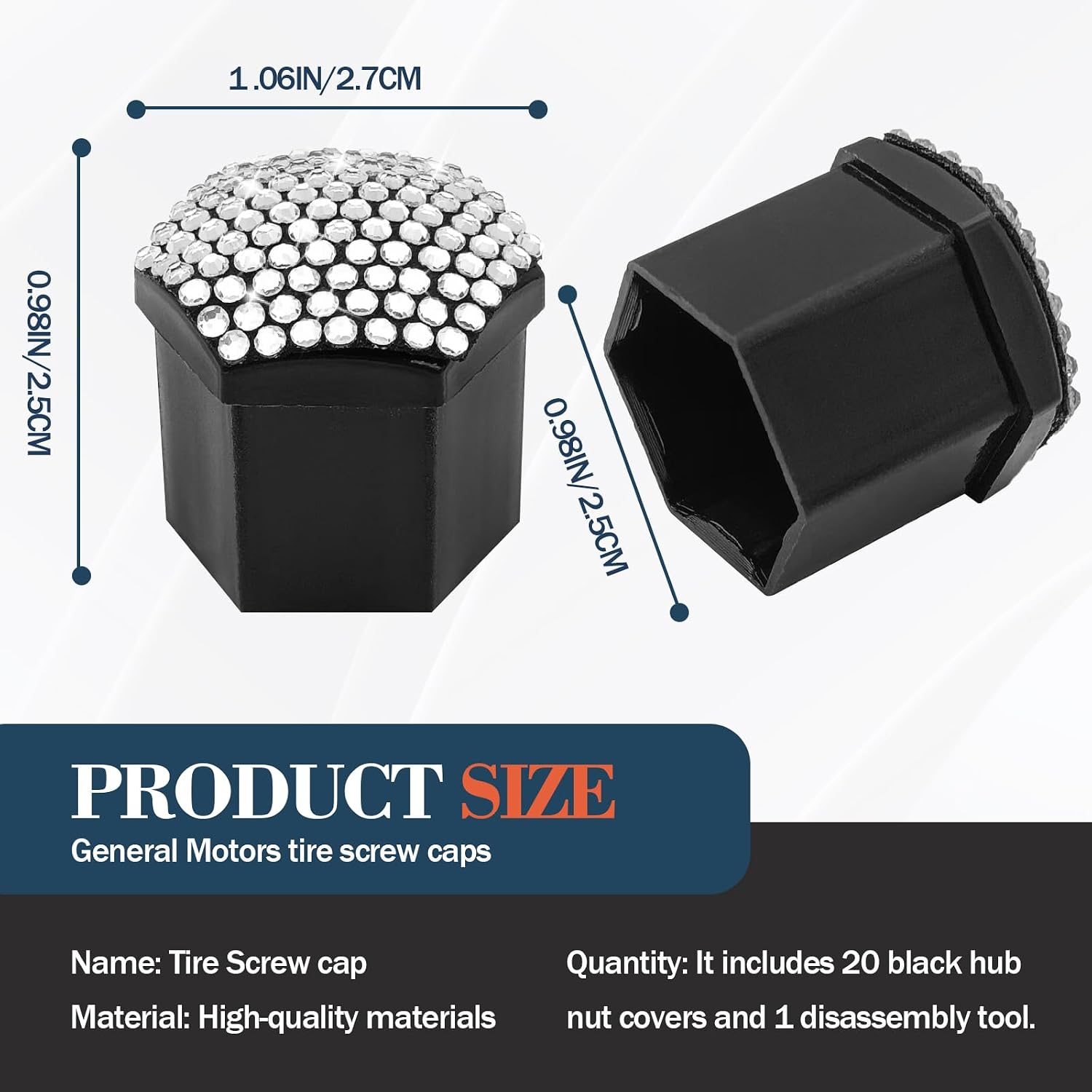 20 Pack Durable Anti-Theft Lug Nut Covers (19mm/0.75in) Universal Wheel Hub Bolt Caps with Removal Tool Automotive Decoration Accessories for Most Cars Diamonds White
