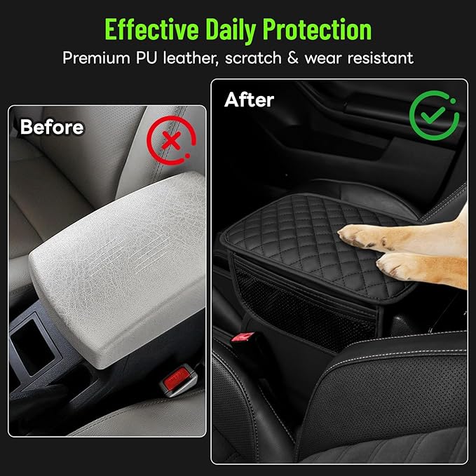 Car Center Console Cover with 6 Storage Pockets, Leather Car Arm Rest Cover - Image 4
