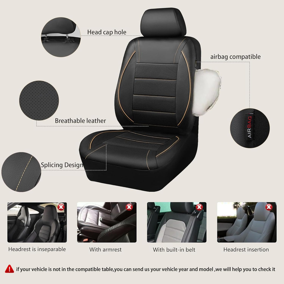 car pass universal fit piping leather car seat, close-up detail