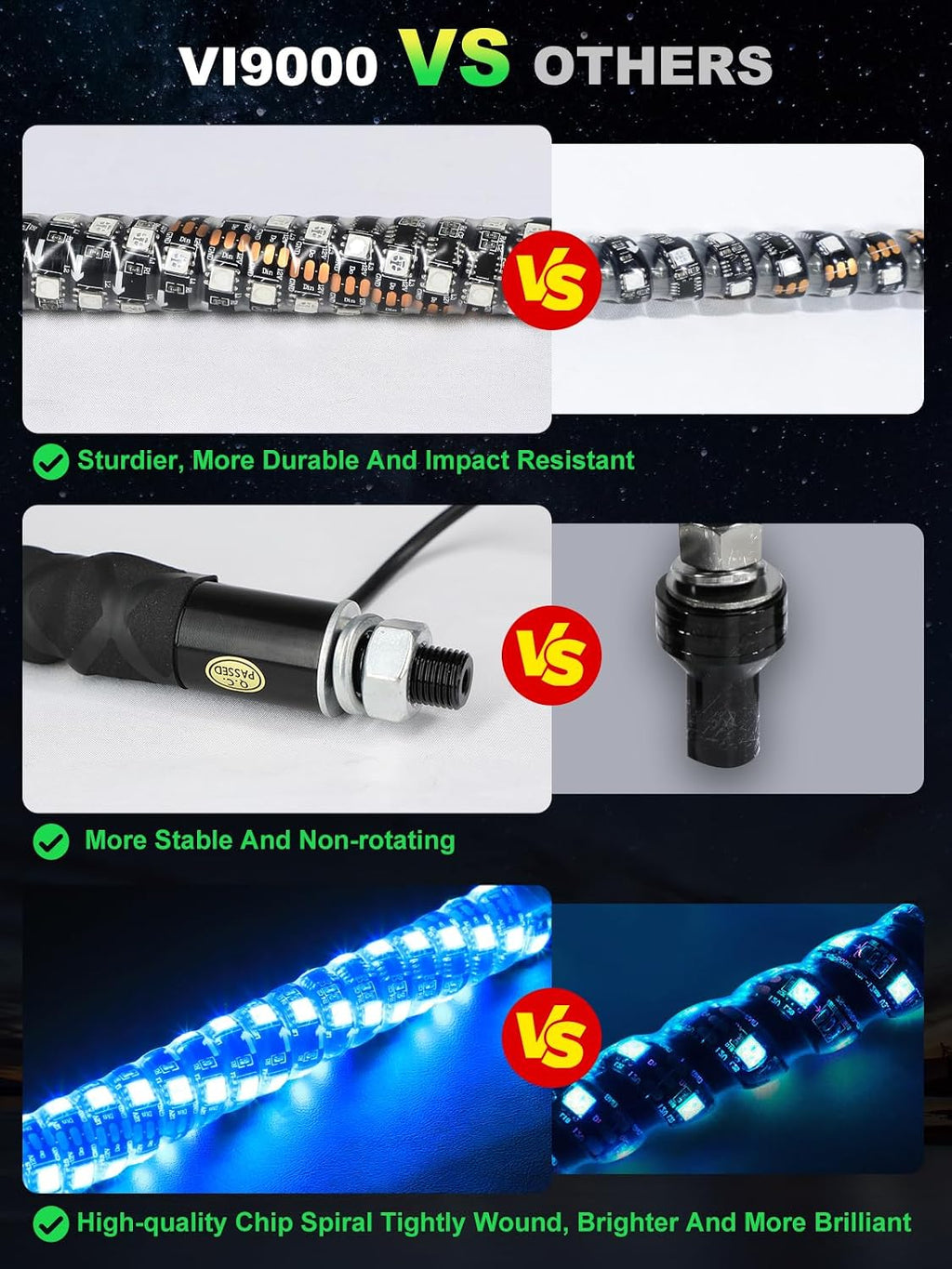 2 Pack 1FT Whip Lights with Spring Base, LED Whip Light with App & Remote Control, Spiral RGB Chasing Lighted Whips with Rocker Switch, Music Whip Light for UTV ATV