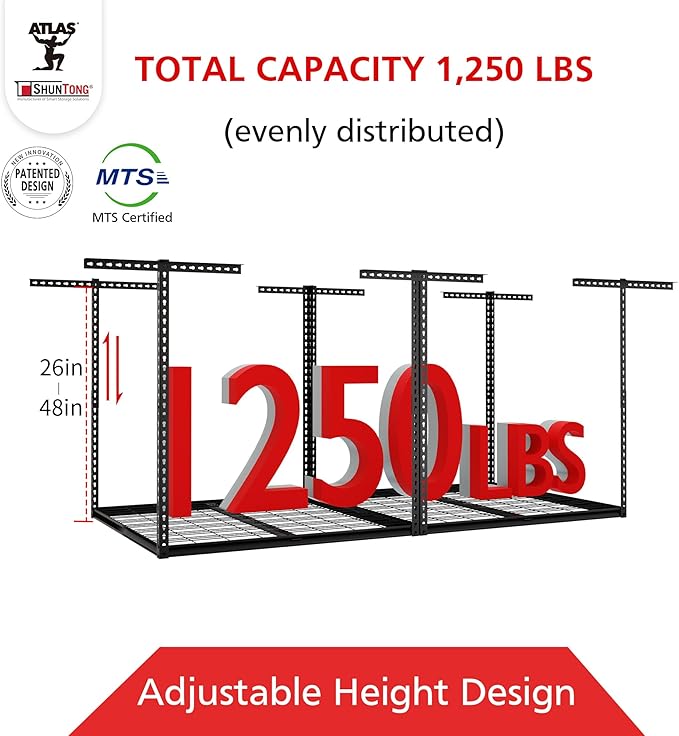 The Atlas Pro 4 x 8 ft Overhead Garage Storage Rack, Ultra Duty 1250lbs Weight - Image 3