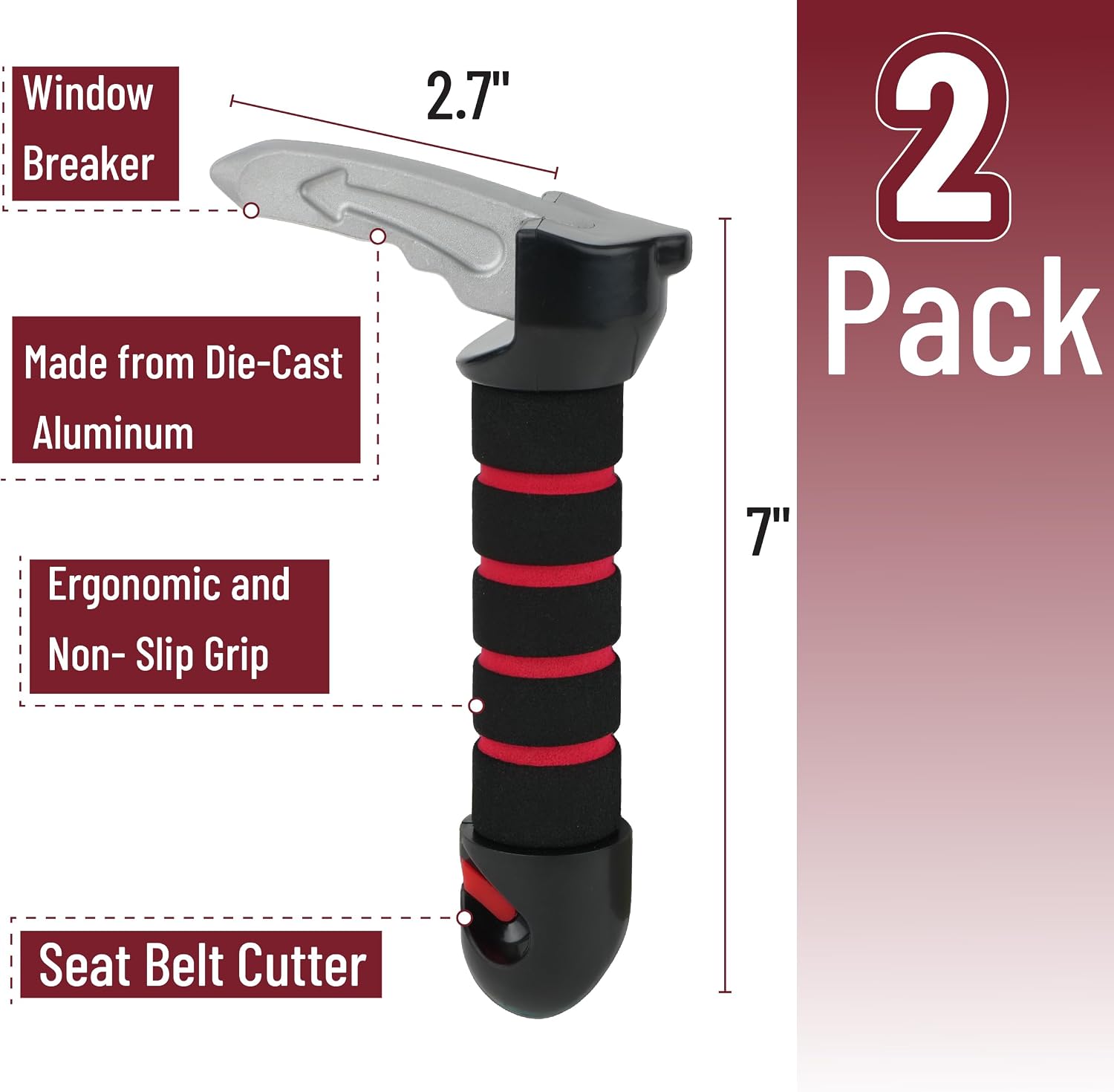 Bates- Car Door Handle for Elderly, 2 Pack, Car Assist Handle for Elderly, Red