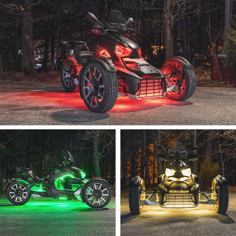 LEDGlow 20pc Advanced Million Color LED Neon Underglow Lighting Kit Fits Can-Am Ryker Motorcycles - Automatic Brake Lights Feature - Waterproof Control Box w/Remotes - Multi-Color Flexible Strips