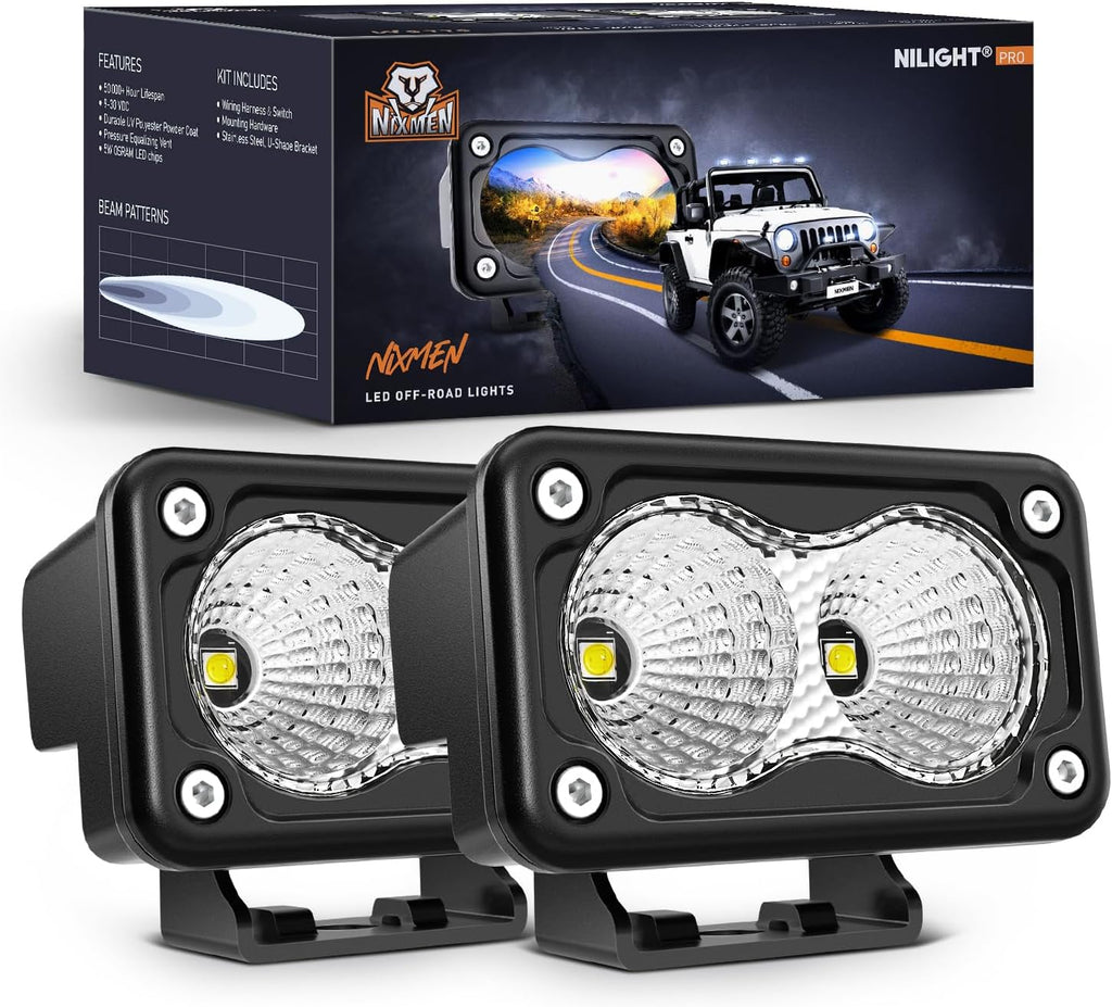 Nilight Motorcycle LED Pods 2 PCS 3 Inch Flood Offroad Fog Light 1160LM Built-in EMC Driving Auxiliary Lights for Motorbike SUV ATV Truck Boat Tractor Forklift