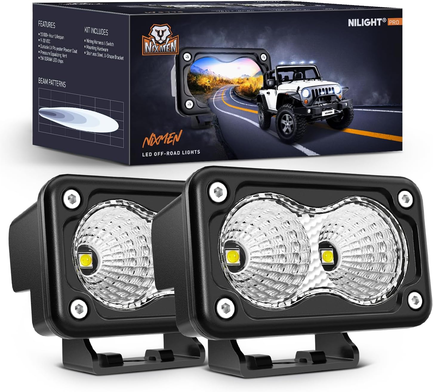 Nilight Motorcycle LED Pods 2 PCS 3 Inch Flood Offroad Fog Light 1160LM Built-in EMC Driving Auxiliary Lights for Motorbike SUV ATV Truck Boat Tractor Forklift