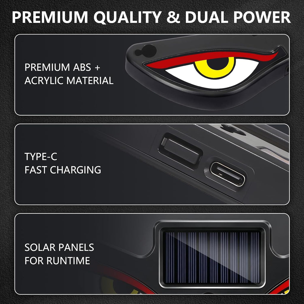 Solar Devil Eyes Car LED Light, Wireless No Drill Demon Eye Warning Lights for Car Windshield & Rear Window, Type-C Rechargeable Animated LED Eyes for Cars, SUVs, Trucks, Vans (1 Pack)
