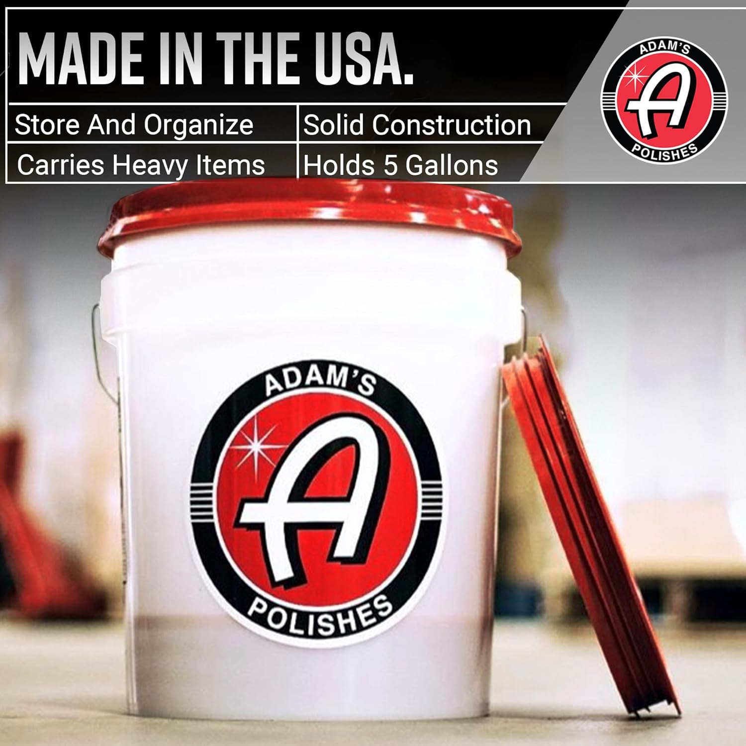 Adam's Polishes Car Wash Bucket (5 Gallon Bucket + Grit Guard + Gamma Seal Lid), Perfect Car Tool for Washing & Garage Storage, Stores Car Wash Soap, Foam Cannon, Foam Gun, Microfiber Towels & More
