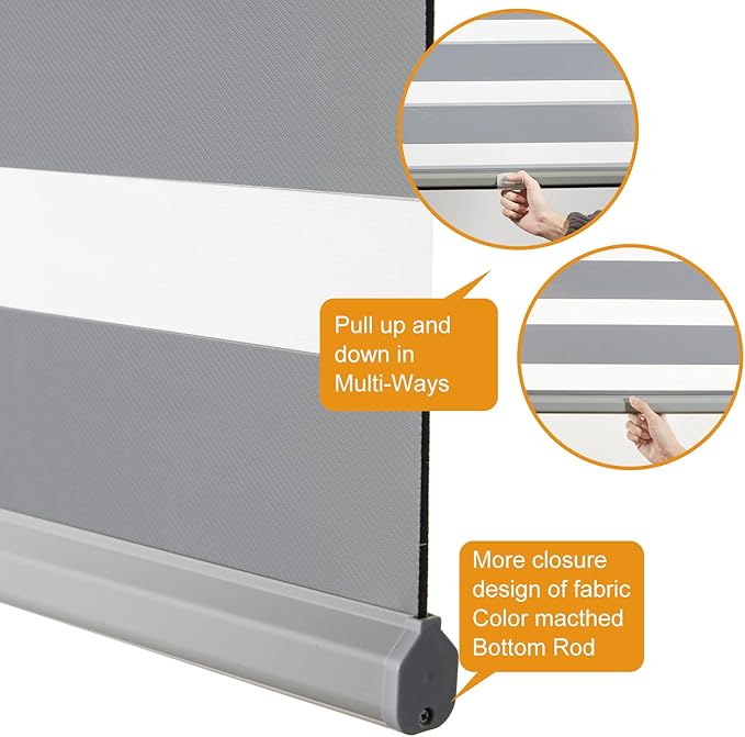 Persilux Cordless Zebra Blinds for Windows Free-Stop Roller Shades Dual Layer - Image 3