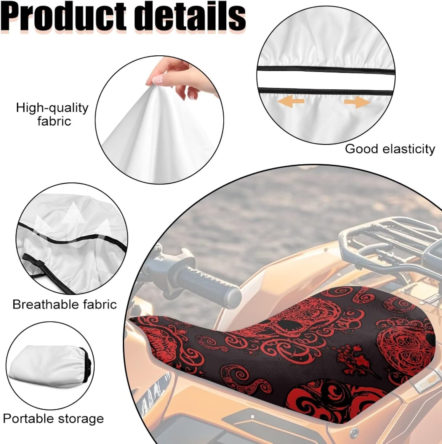 Skull Universal ATV Seat Cover Horror Halloween Bloody Skull Comfortable Breathable Soft Non Slip Seat Cover Protector Mexican Day of The Dead Compatible with Most Models
