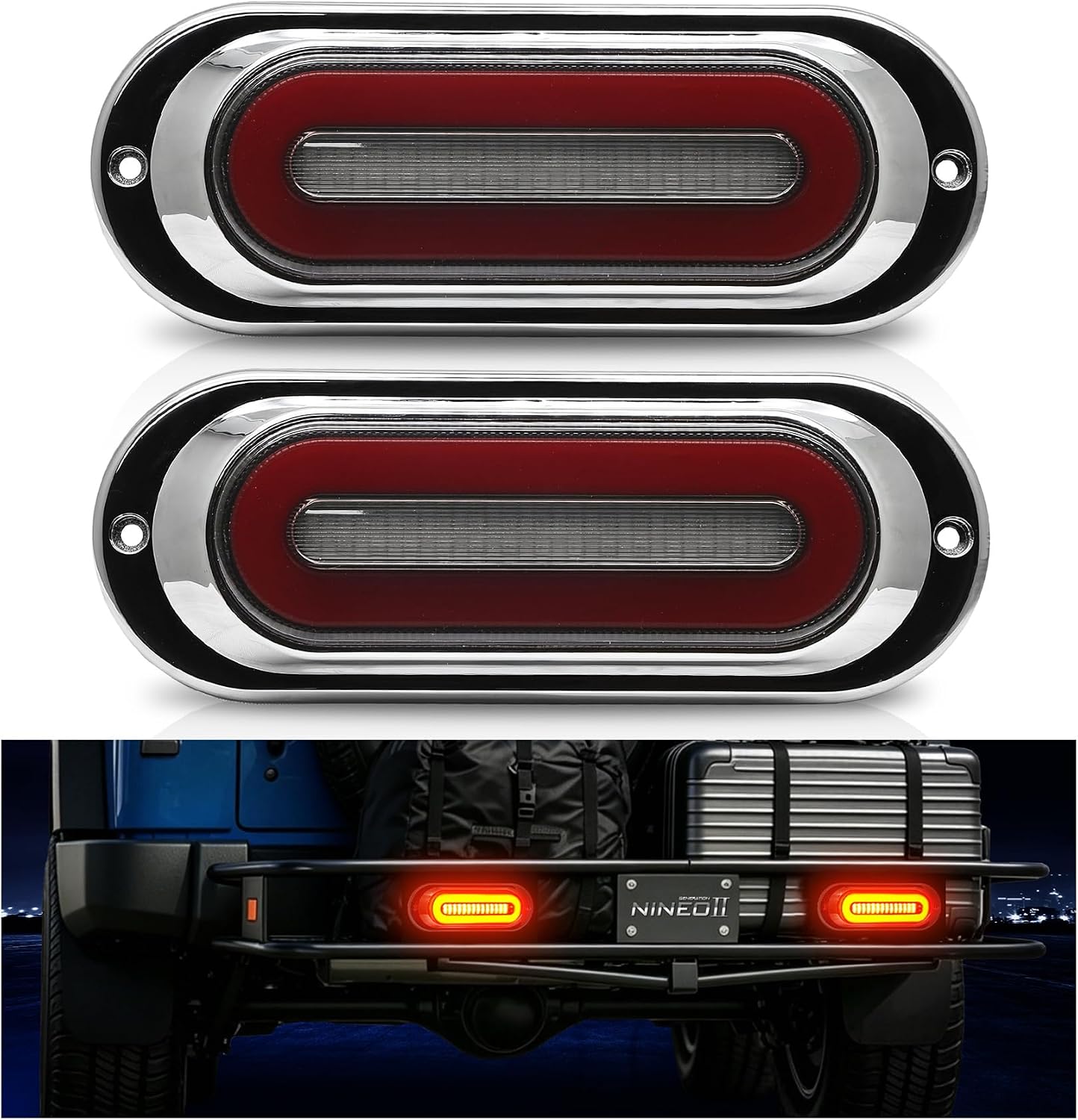 NINEO 8.74" inch Oval Red LED Trailer Tail Lights, Cargo Carrier Lights Stop Turn Signal Light Brake Light Surface Mount Easy Install For DC12-30V IP67 for Truck/RV/Van, Pack of 2