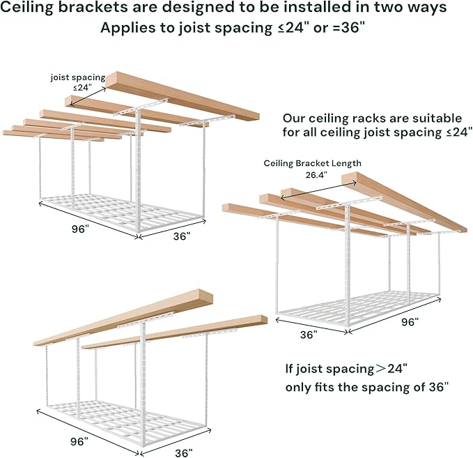 SunsGrove 3x8 Garage Storage Overhead Rack Organization, Adjustable Ceiling - Image 7