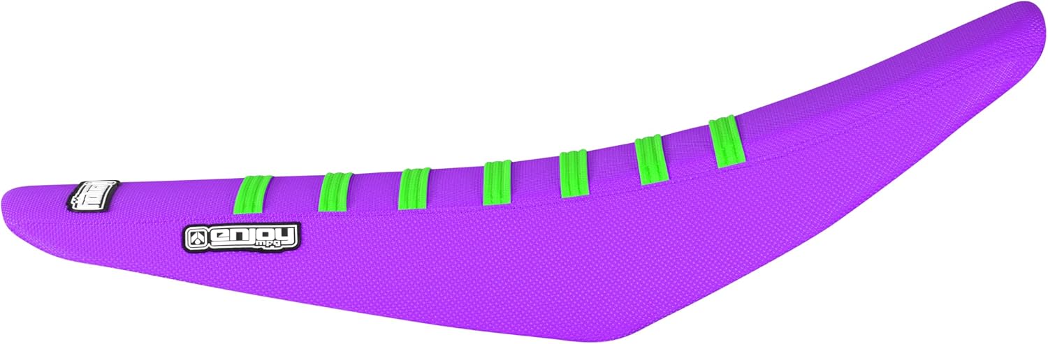Enjoy Mfg USA-Made Gripper Seat Cover - Compatible with Kawasaki KX250F/KX250X (2022-2026) | KX450F (2019-2026) | KX450X (2024-2026) _#174 (All Purple with Flo Green Ribs)