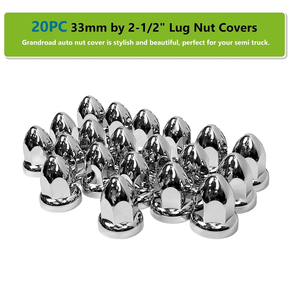Grandroad auto 20 Pack Lug Nut Covers for Semi Trucks, 33mm by 2-1/2" Thread On Push-on Nut Cover Caps ABS Plastic Anti-Rust