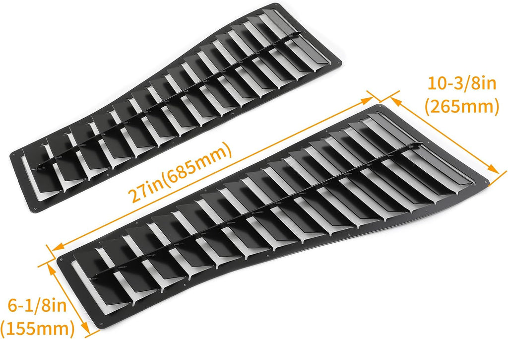 HECASA Steel Hood Louver Inserts Hood Scoop Compatible with 1985-1990 Chevy Chevrolet Camaro Z28 IROC-Z IROC Vented Heat Extractor Steel Black Powder Coated