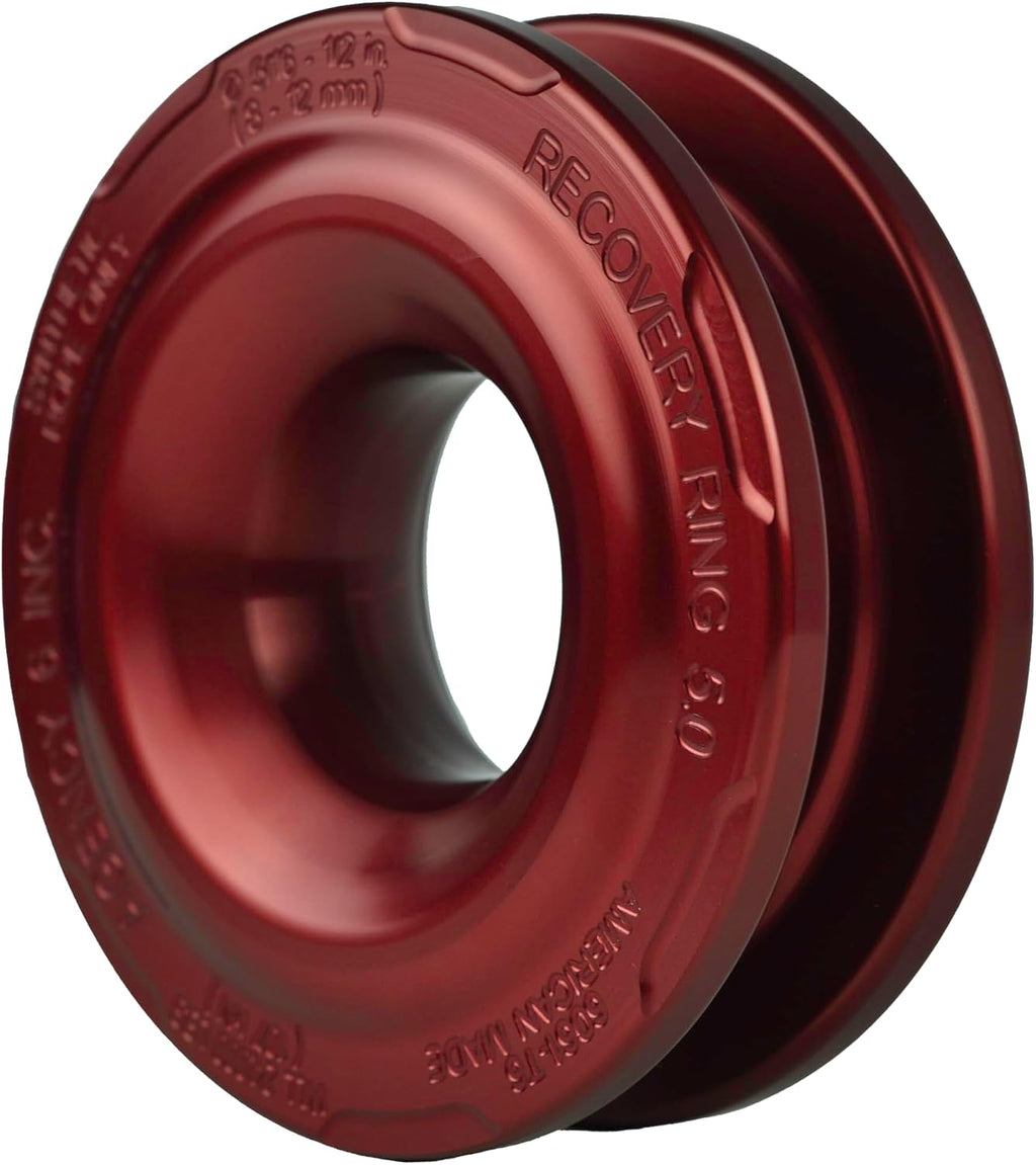 Agency 6 Recovery Ring 5.0" - for Use with Soft Shackle and Synthetic Winch Line - Offroad Vehicle Recovery - Made in the USA (Red)