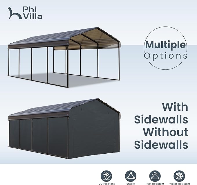 PHI VILLA 12 x 20 ft Carport Metal Carports - Image 9