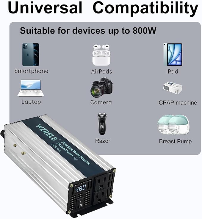 WZRELB 800W Pure Sine Wave Inverter 48V DC to 110V 120V AC Power Converter - Image 6