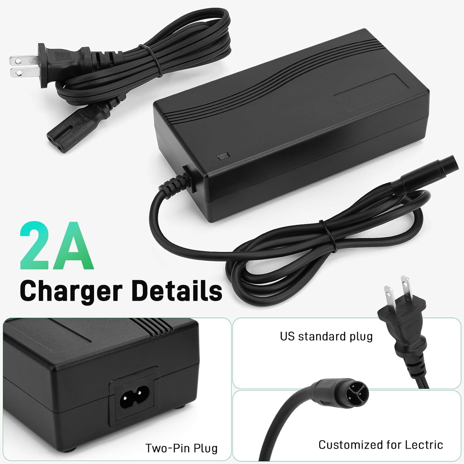JERBOR 54.6V 2A Battery Charger for Lectric XP4/XPedition 2.0/XPeak 2.0/XP Trike2, Charger Power Adapter, Auto Power Off Overload Protection, Replacement Accessoreis for Lectric