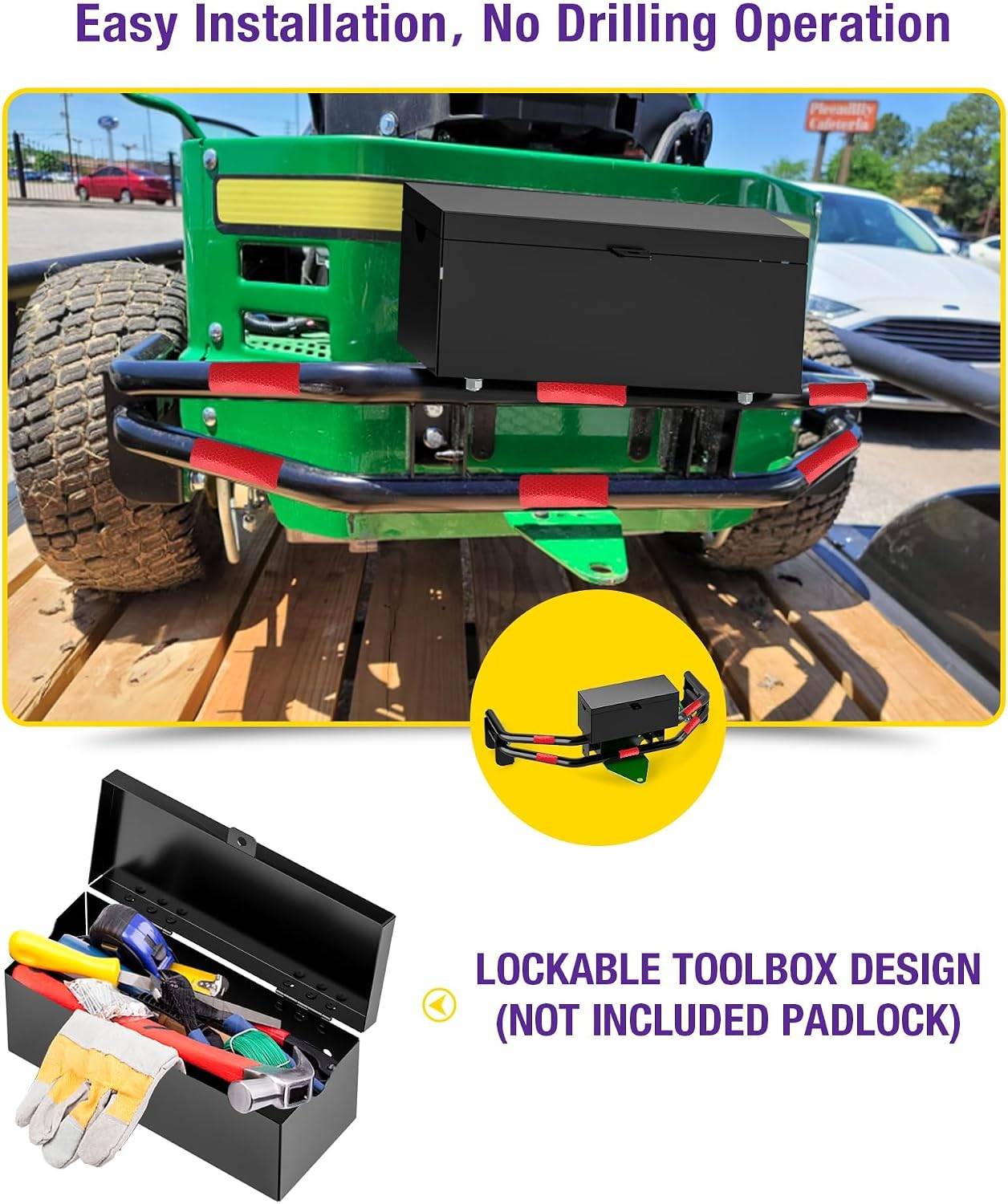 Zero Turn Lawn Mower One-Piece Rear Bumper Hitch with Toolbox for John Deere Z235 Z255 Z335E Z335M Z345M Z345R Z355E Z375R BM2448 ZTrak, Upgrade Heavy Duty Towing Bumper Hitches and Storage Box