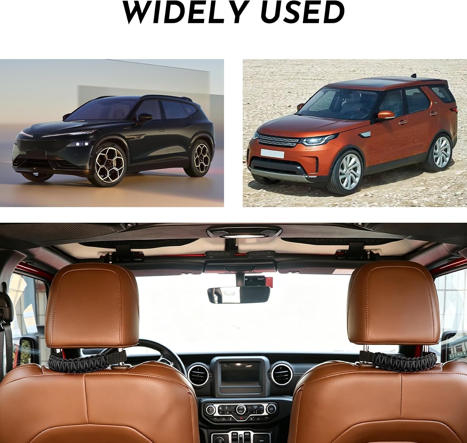 2PCS Headrest Grab Handles, Roll Bar Grab Handles, Safety Headrest Support Handle Strap for Rear Seat Passenger, Heavy Duty Rear Seat Back Mount Roll Bar Grip Handle Kit for SUV Truck (Black)