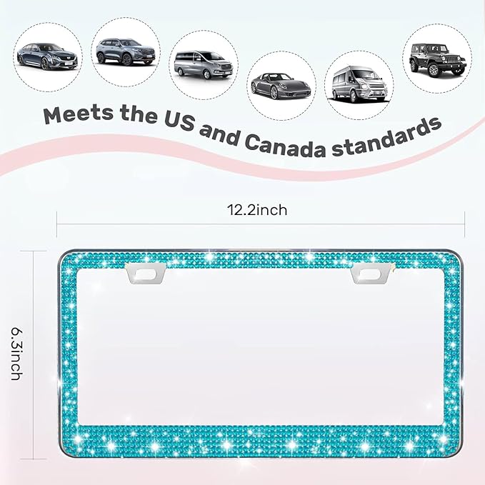 2 Pack License Plate Frames for Women, Sparkly Rhinestone Diamond Car - Image 6