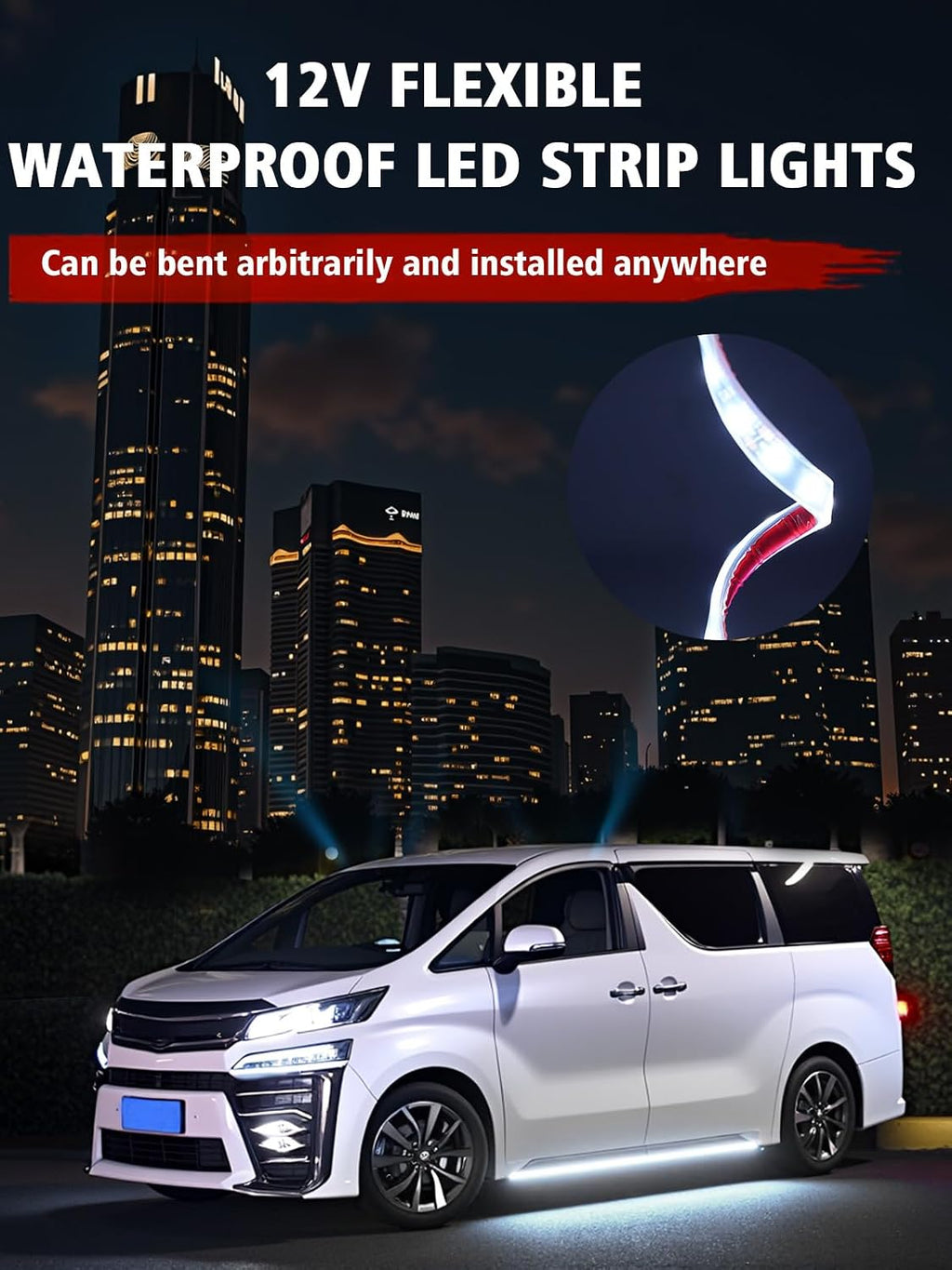 YM E-Bright Underglow LED Strip Light IP68 Waterproof 4 Pcs 12inch White | 18 SMD LED chips, DC12V low voltage, fit car, motorcycle, truck, golf cart, boat, ATV,interior & exterior decoration lighting