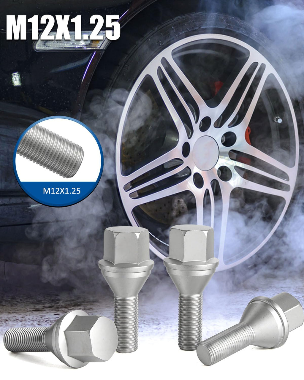 GAsupply 12X1.25 OEM Lug Bolts, Fit for 2015-2022 Renegade, 2018-2022 Compass, 2014-2022 Cherokee, 20pcs 28mm Shank One-Piece Factory Style Dacromet Chrome Wheel Bolt, 19mm Hex Stock Studs, Cone Seat