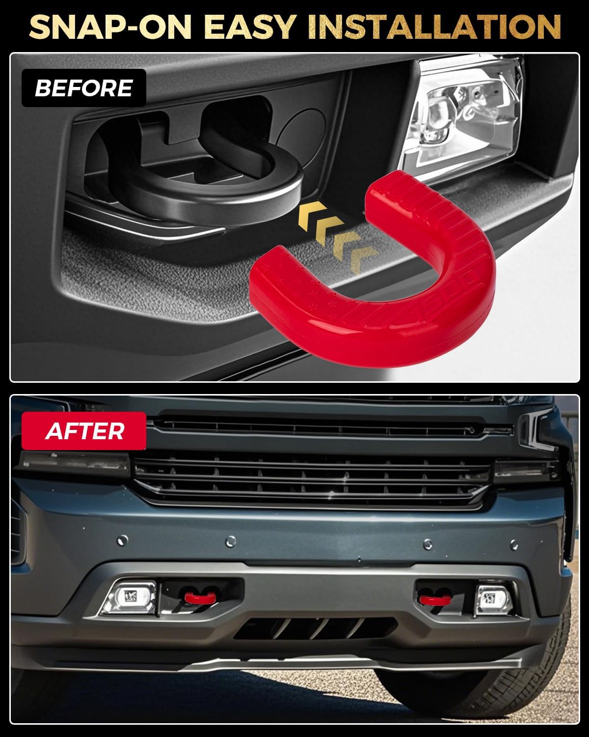 Tow Hook Covers Fit for Chevy Silverado 1500, Red | 2007-2025 Compatible, Unique Design, Anti-Rust & Weather Protection, Easy No-Tool Install, Custom Front Accessories