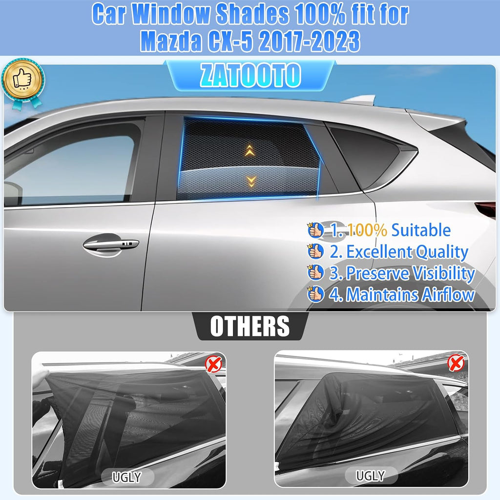 ZATOOTO Car Window Shades CX5 2017-2023 for Rear Window 2Pack car Shades for Back Windows Baby & Pet | Blocks 99% UV Rays & Heat | Breathable Mesh for Privacy & Bug Protection | Camping & Travel