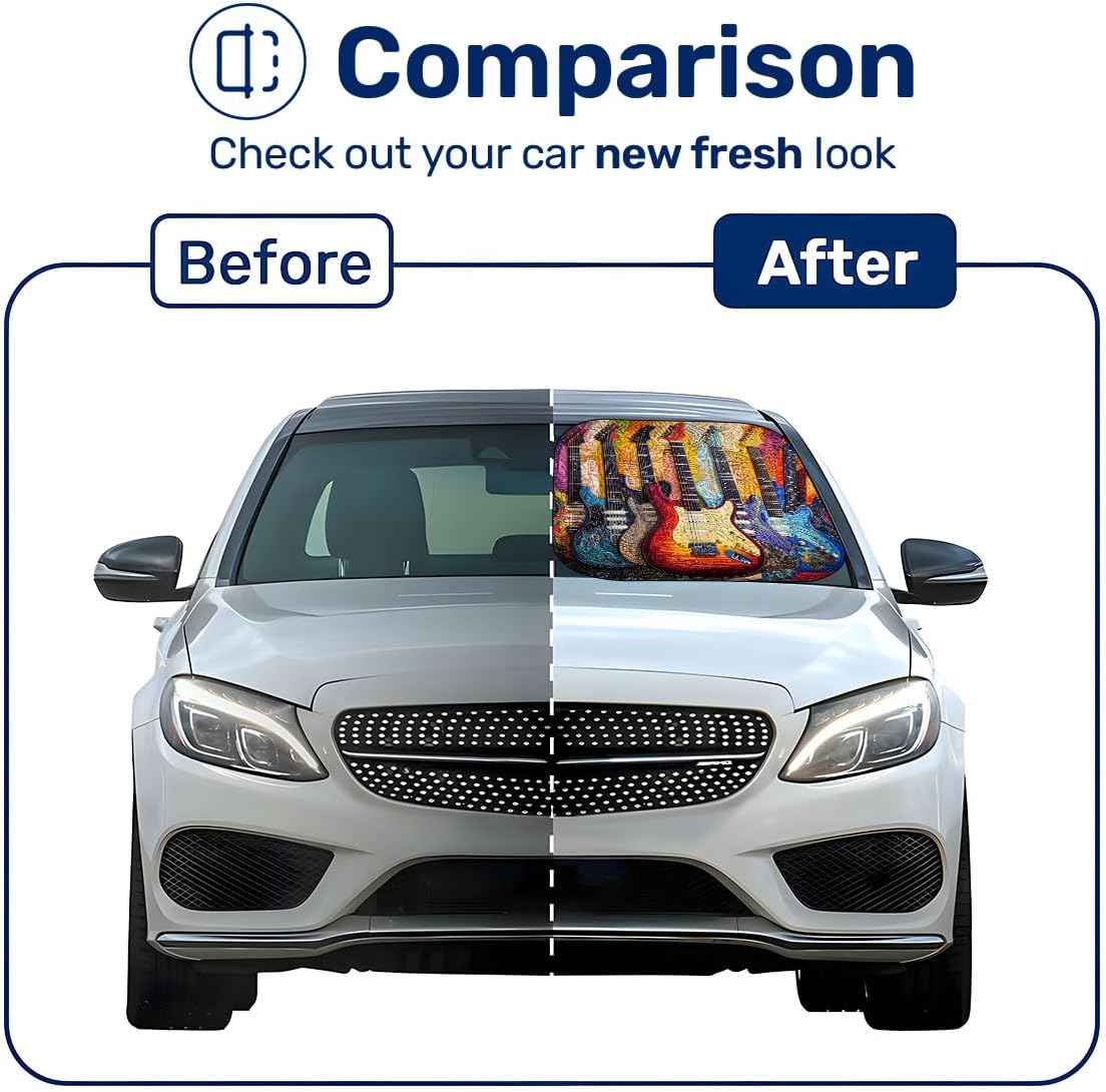 GENANY 2 Piece Colorful Guitar Windshield Sun Shade for SUV Truck (28x31 Inches), Sun Shade Windshield, Shades for Front Windows, Sunshade for Car Windshield, Spring Car Decor