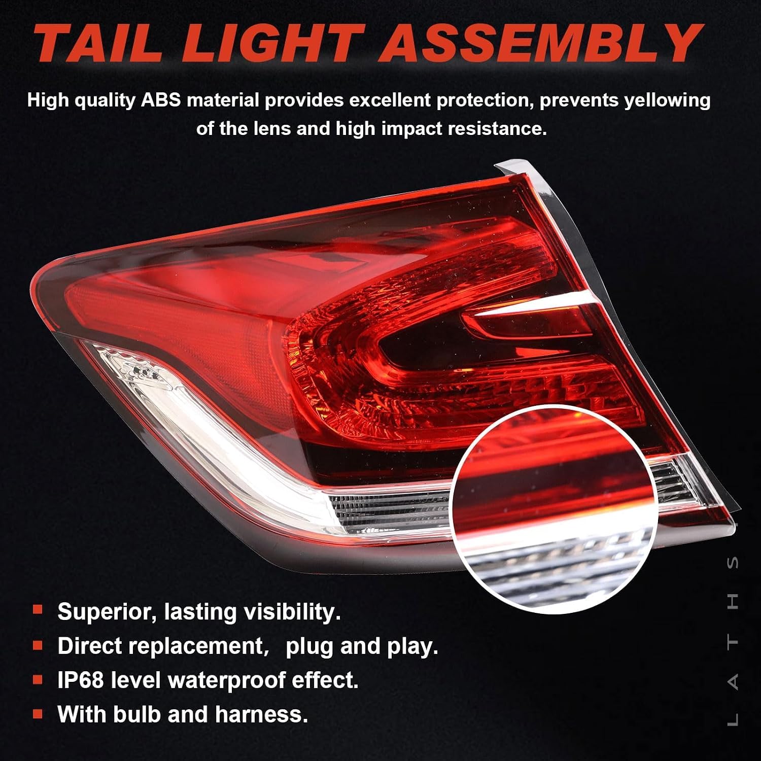 Tail Light Assembly Compatible With 2014 2015 Honda Civic 4 Door Outer Left Driver Taillight Replace 33550TR0A51