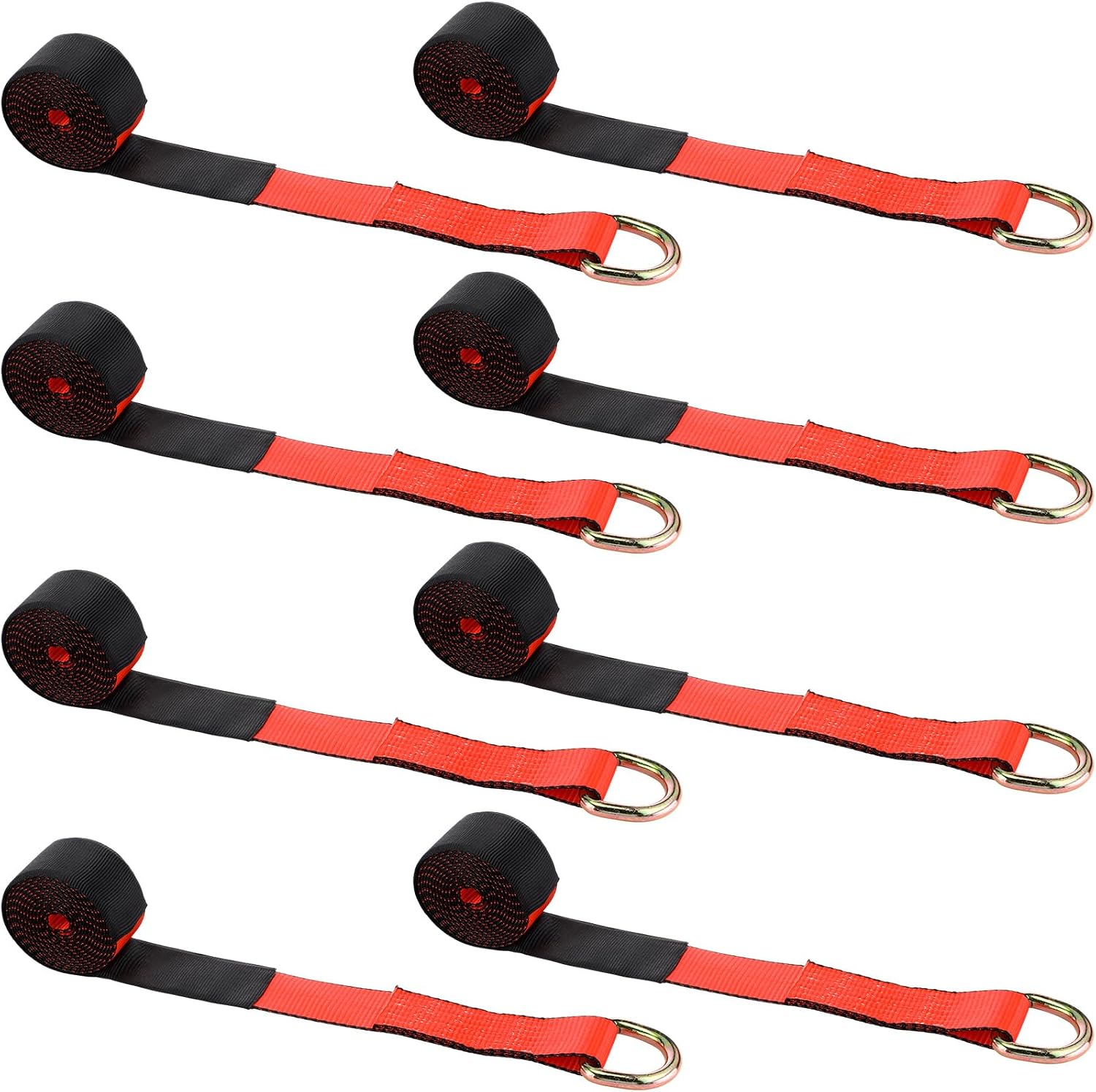 8 Pack Lasso Tow Truck Straps with D Ring 11, 000 Lbs Break Strength D Ring Auto Tie Down Wheel Lift Trailer Strap for Hauling Utv SUV Wrecker Rollback (2" X 10ft,Red)