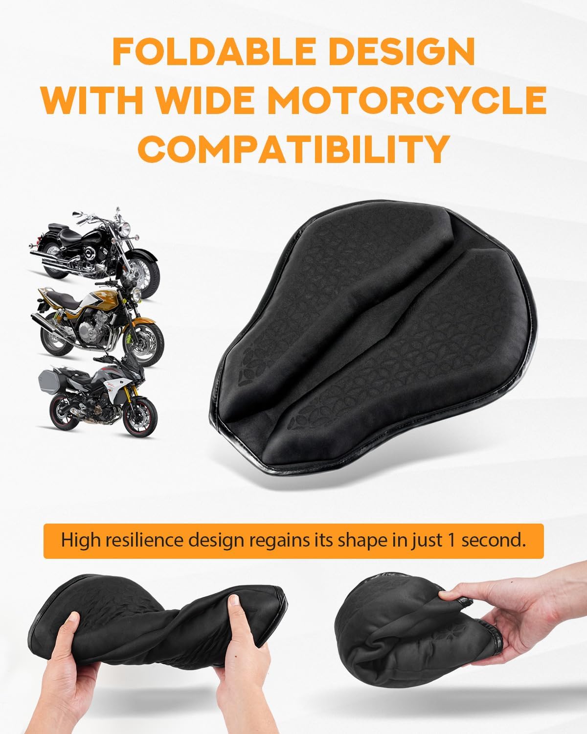 PBYMT Upgraded Motorcycle Seat Cushion, Universal Motorcycle Gel Seat Pad, Large 3D-Honeycomb Structure Shake Rider Cushion TPE Shock Absorption and Breathable for Long Rides
